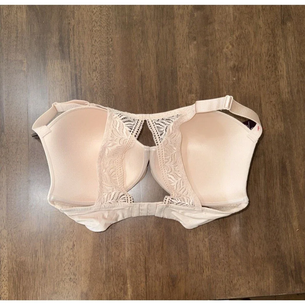 34G Seamless Plunge T Shirt Bra Nude Lace Racerback Molded Underwire Support NWT